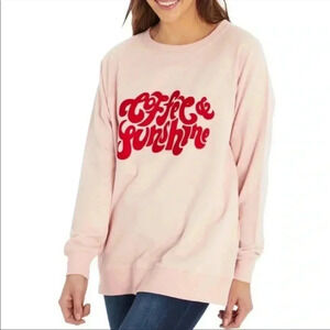 Wildfox Sweatshirt Pink Coffee & Sunshine Long Sleeve Crew Neck Pullover Sz XL